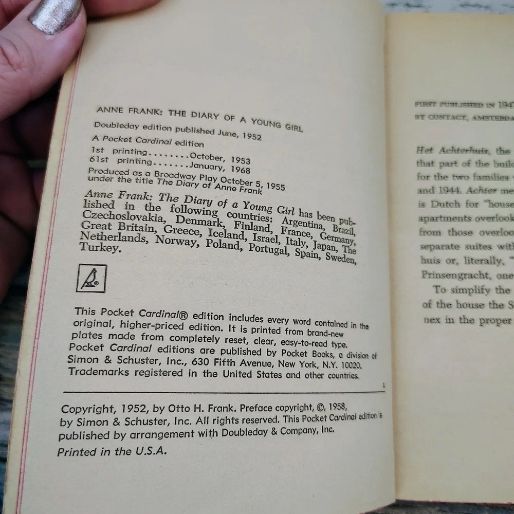 Anne Frank Diary‎ of a Young Girl Scholastic 50039 Vtg 1968 PB Movie Edition